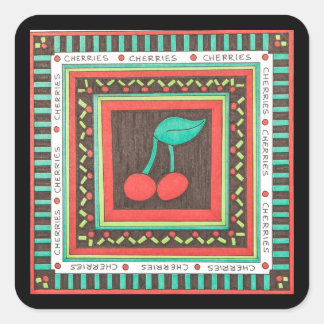 Einzigartige Kunstkleber - Kirschen - Kunst von Er Quadratischer Aufkleber