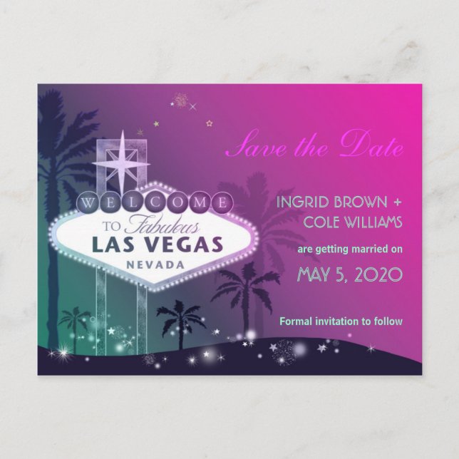 Einzigartige Las Vegas Strip Wedding Speichern Sie Ankündigungspostkarte (Vorderseite)
