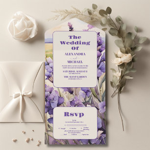 Einzigartige Lavendel-Hochzeit mit floraler Note All In One Einladung