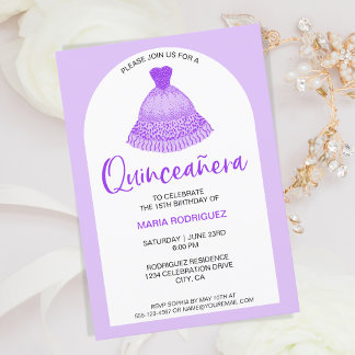 Einzigartige Lila Gown Quinseanera Feier Einladung