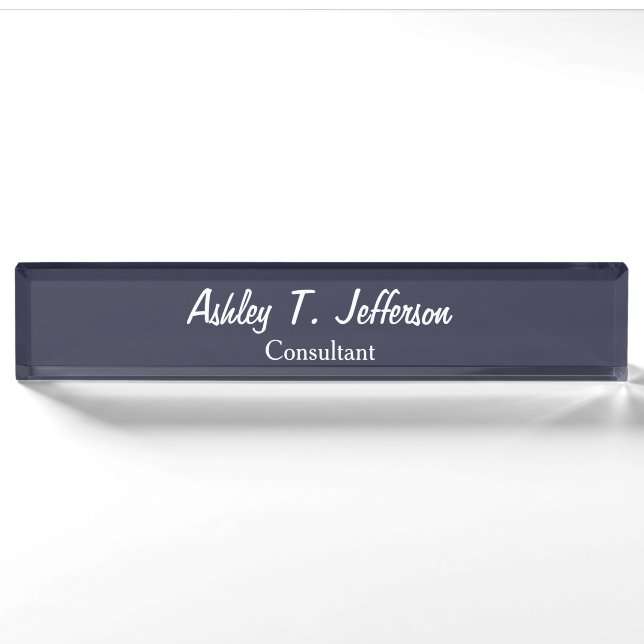 Einzigartige Midnight Blue Script Klassische Hands Namensplakette (Vorderseite)