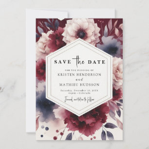 Einzigartige Minimal-Burgundy-Hochzeit Save The Date