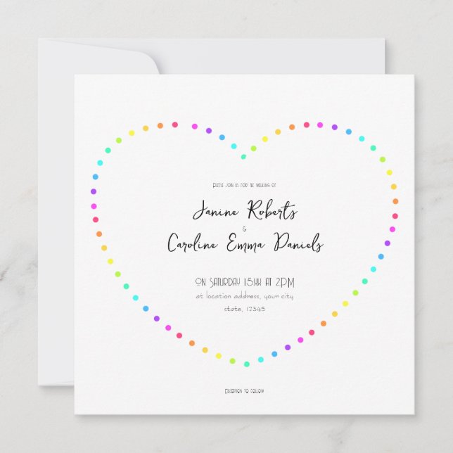 Einzigartige Minimal Rainbow Dots LGBT-Hochzeit Einladung (Vorderseite)