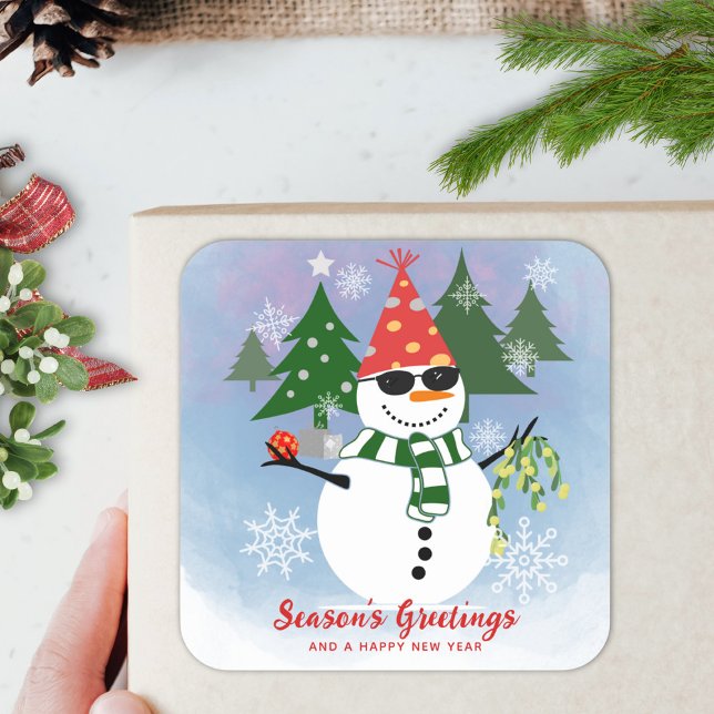 Einzigartige Modern Stilvolle Snowman Snowflakes W Quadratischer Aufkleber (Von Creator hochgeladen)