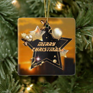 Einzigartige moderne Black Gold Metallic Stars Wei Keramikornament