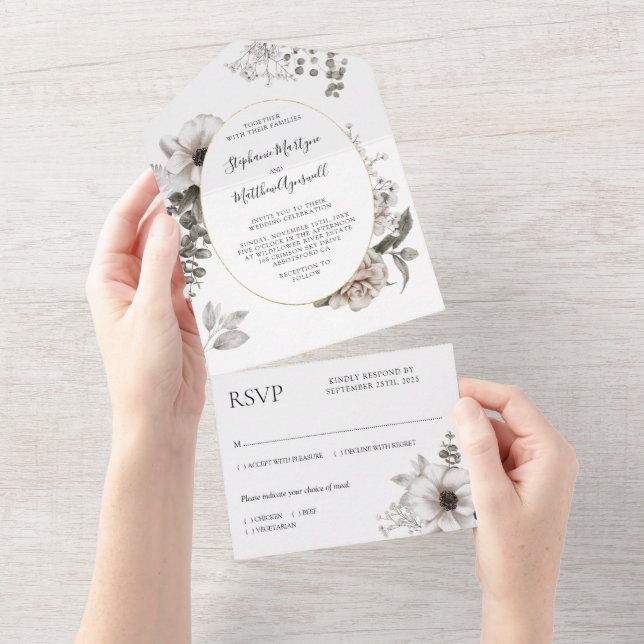 Einzigartige moderne Botanische Blumenhochzeit All In One Einladung (Abreißen)
