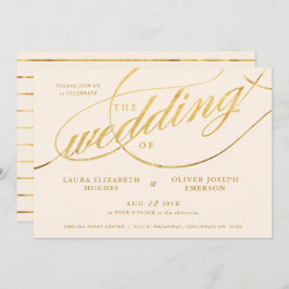 Einzigartige moderne Champagne & Gold Script Hochz Einladung