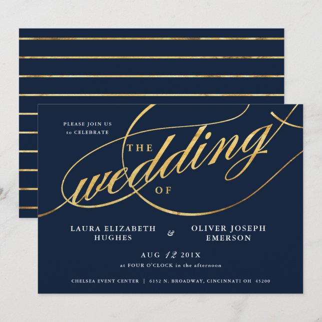 Einzigartige moderne Hochzeit von Navy und Gold-Sc Einladung (Vorne/Hinten)