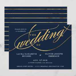 Einzigartige moderne Hochzeit von Navy und Gold-Sc Einladung