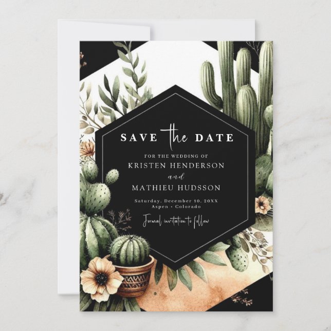 Einzigartige moderne Kakteen Wedding Save The Date (Vorderseite)