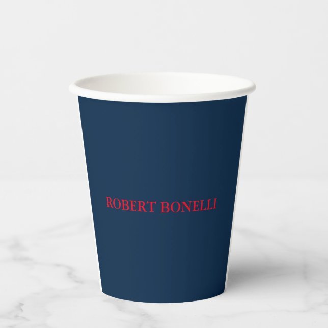 Einzigartige moderne Navy Blue Stilvoll Minimalist Pappbecher (Vorderseite)