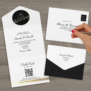 Einzigartige Mongramm-Schwarz-Weiß-Hochzeit All In One Einladung