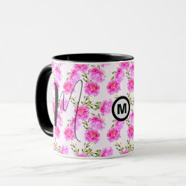 Einzigartige Monogramm-Erstkaffee-Tasse (Blumenges Tasse