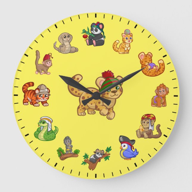 Einzigartige niedliche exotische Tiere Thema Große Wanduhr (Vorderseite)