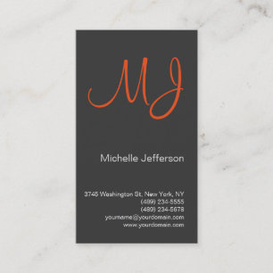 Einzigartige Orange Monogram Graue Visitenkarte