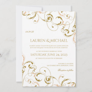 Einzigartige Pfirsich- und Goldene Hochzeitskarten Einladung