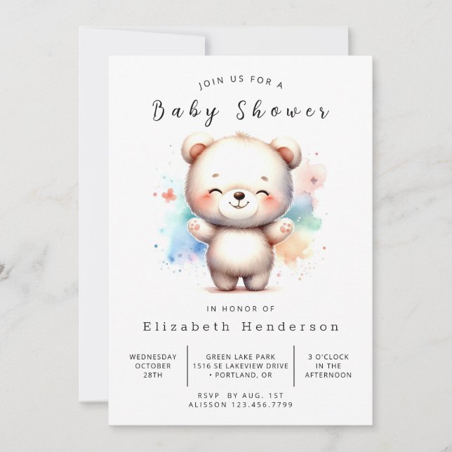 Einzigartige Printable Bear Baby Dusche Einladung (Vorderseite)