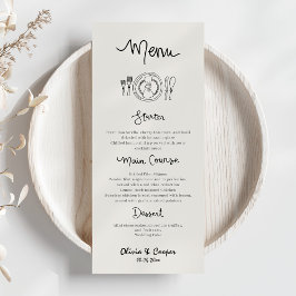 Einzigartige Quirky Hand Drawn Retro Hochzeit Menükarte