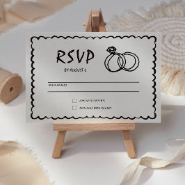Einzigartige Quirky Hand Drawn Retro Hochzeit RSVP Karte