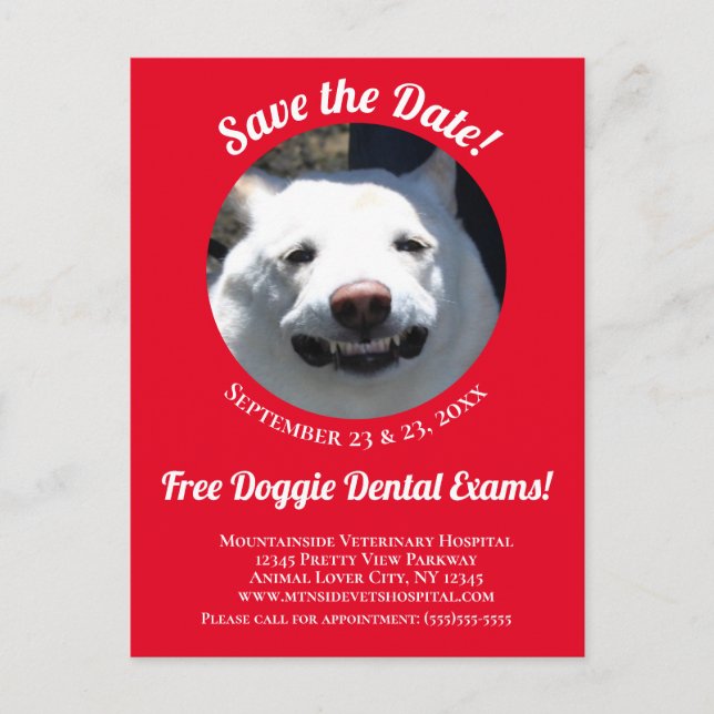 Einzigartige Red Smiling Dog Pet Care Event Erinne Postkarte (Vorderseite)