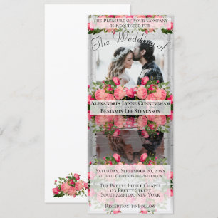 Einzigartige reflektierende Foto-Boho-Rosa-Floral- Einladung