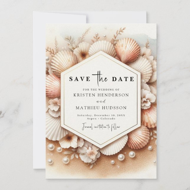 Einzigartige romantische Strandhochzeit Save The Date (Vorderseite)
