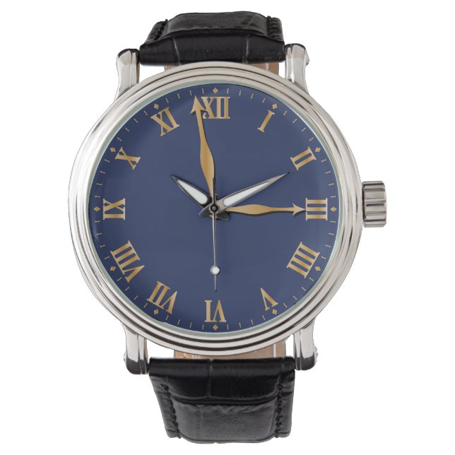 Einzigartige römische Goldzahl auf blauem Hintergr Armbanduhr (Vorderseite)
