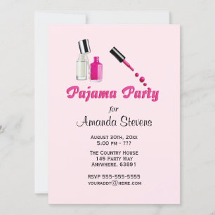 Einzigartige rosa Einladung für eine Pyjamaparty f