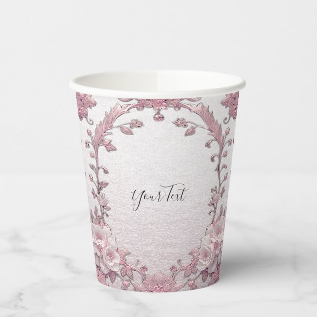 Einzigartige rosa, florale Papiergruppen Pappbecher (Links)