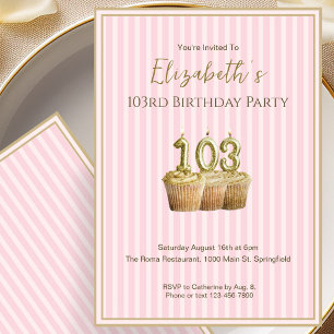 Einzigartige rosa goldene 103. Geburtstagseinladun Einladung