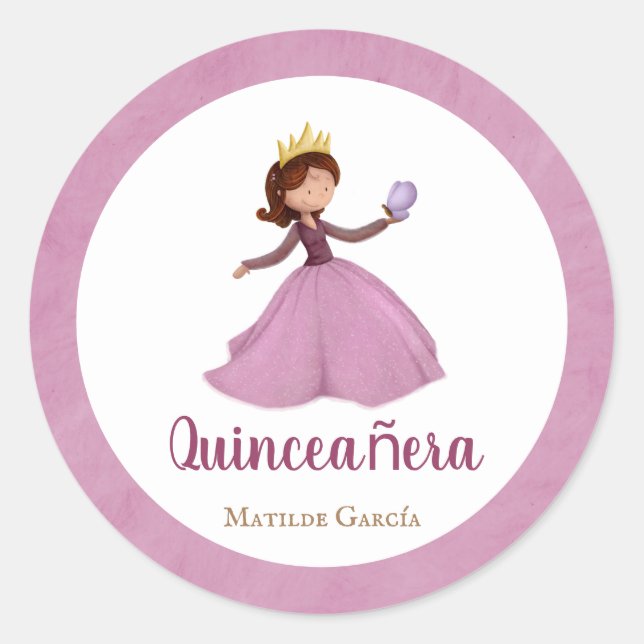 Einzigartige Rosa Prinzessin und Schmetterling Qui Runder Aufkleber (Vorderseite)
