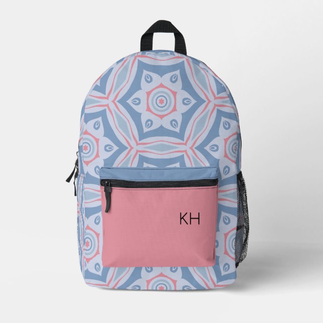 Einzigartige Rosa- und Blauer Mandala-Monogramm-In Bedruckter Rucksack (Vorderseite)