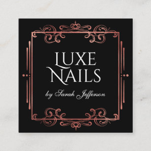 Einzigartige Rose Gold Foil Blühte Luxuriöse Black Quadratische Visitenkarte
