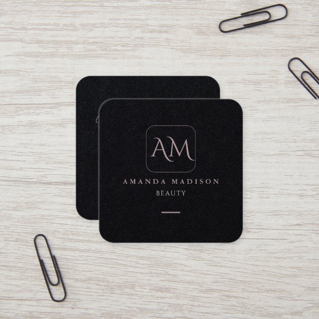 Einzigartige Rose Gold Mit Monogramm Script Social Quadratische Visitenkarte (Vorderseite/Rückseite Beispiel)