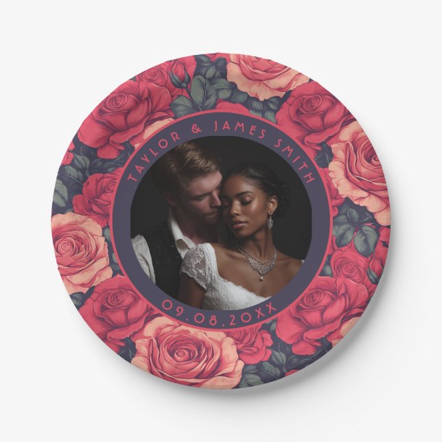 Einzigartige Rose Hochzeiten Teller für Bachelor P (Vorderseite)