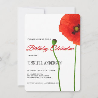 Einzigartige Rote Poppy Floral Simplizität Geburts Einladung