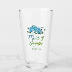 Einzigartige rustikale blaue Rosen Brautjungfer Ho Glas