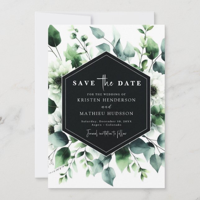 Einzigartige rustikale Eukalyptus-Hochzeit Save The Date (Vorderseite)