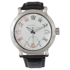 Einzigartige Schachfiguren beobachten Armbanduhr