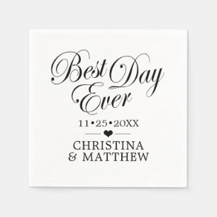 Einzigartige Schwarz & Weiß BEST DAY JE Hochzeit Serviette