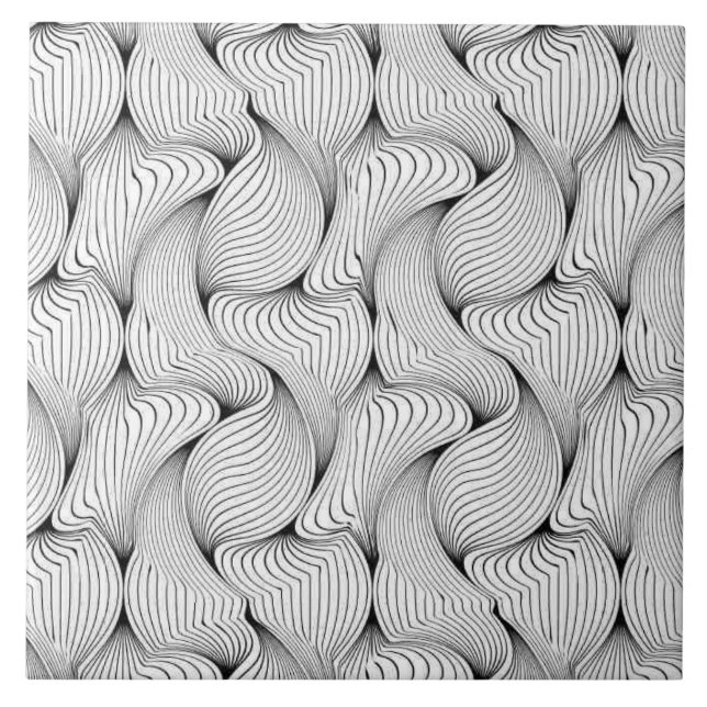 Einzigartige Schwarz-Weiß-Interwoven-Linien Fliese (Vorderseite)