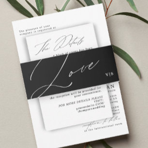 Einzigartige Schwarz-weiße Liebe Monogram Wedding Einladungsbanderole