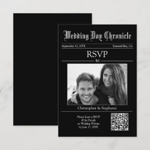 Einzigartige schwarze weiße Foto-QR-Code-Schwarz-Z RSVP Karte