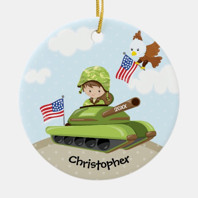 Einzigartige Soldat-Jungen-Weihnachtsverzierung Keramik Ornament (Vorne)