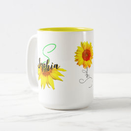 Einzigartige Sonnenblumencoffee-Tasse (Name, Monog Zweifarbige Tasse