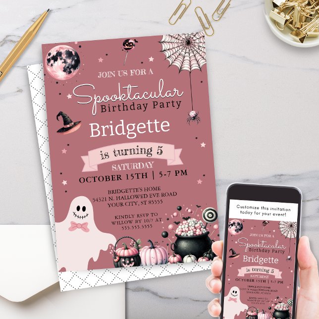 Einzigartige Spooktacular Pink Halloween Geburtsta Einladung (Unique pink girly spooktacular halloween birthday party invitation for any age ghost pumpkins party)