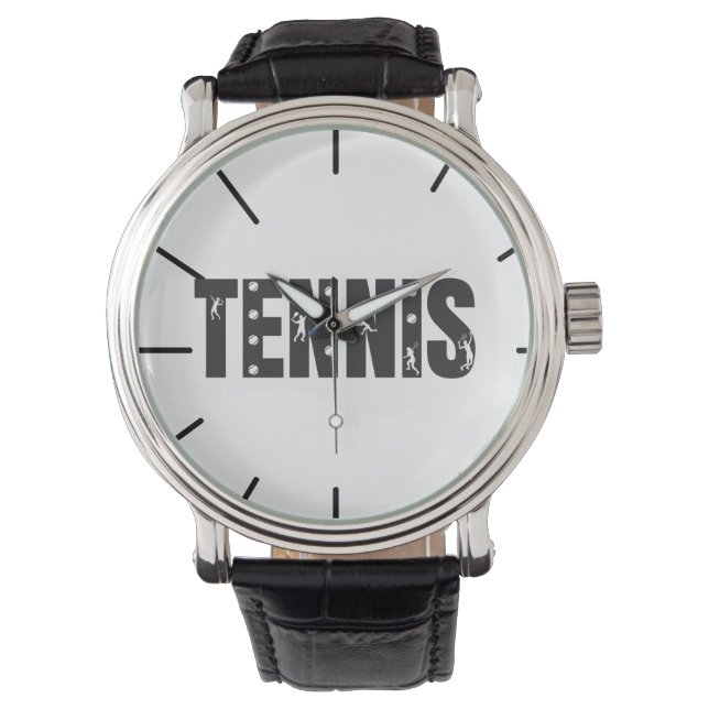 Einzigartige Tennis-Typografie mit Silhouetten Armbanduhr (Vorderseite)