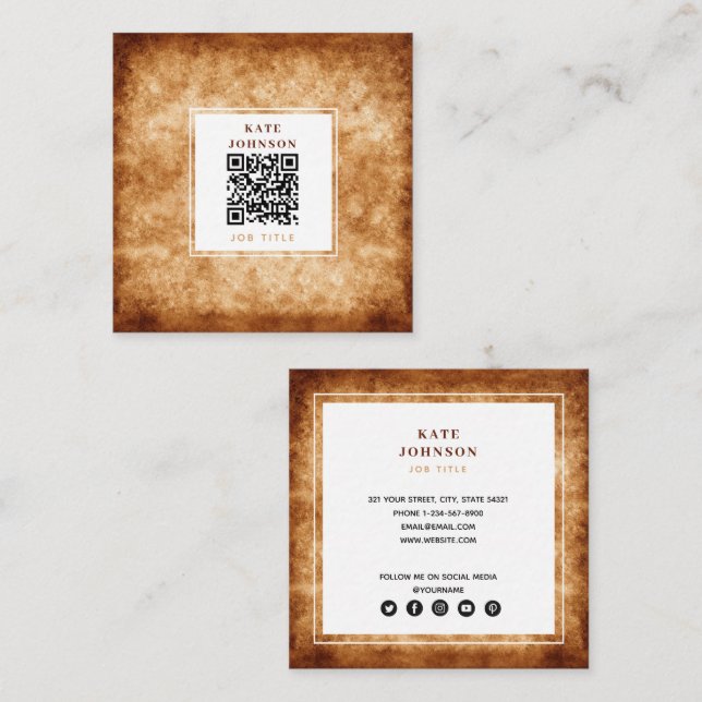 Einzigartige Terracotta Abstrakt QR Code Social Me Quadratische Visitenkarte (Vorne/Hinten)