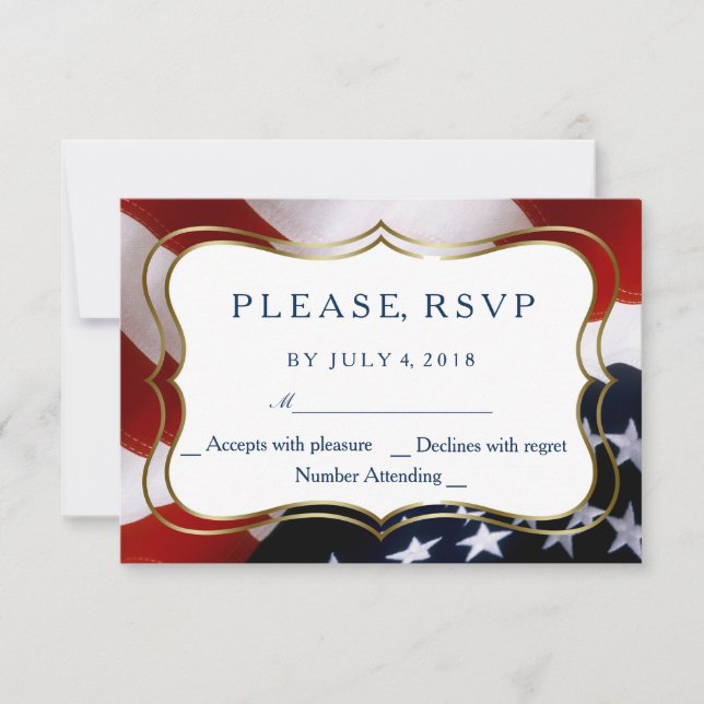 Einzigartige, trendige US-Flagge mit Hochzeitsszen RSVP Karte (Vorderseite)
