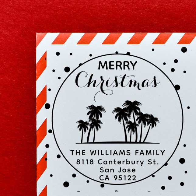 Einzigartige tropische Weihnachtsfeier-Rücksendead Permastempel (Tropical Palm Trees Merry Christmas Holiday Return Address Self-inking Stamp)